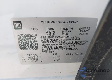 2024 Chevrolet Trailblazer Awd Lt z USA, uszkodzony, nr VIN KL79MRSL7RB106290